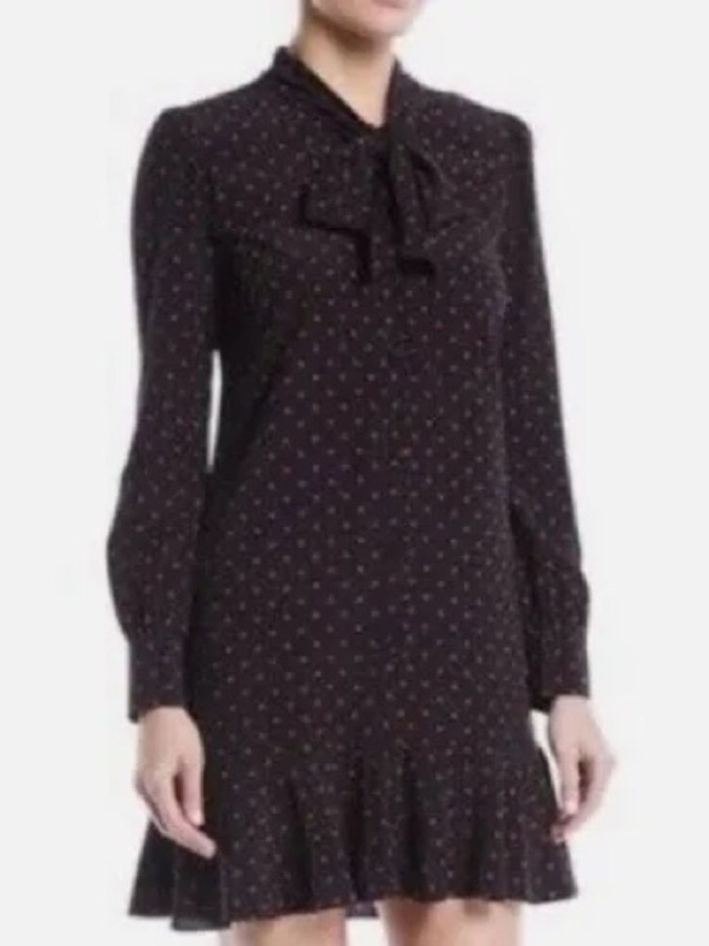 Veronica Beard Silk Linley Long-SleeveTie-Neck Mini Dress with PolkaDot Detail 6